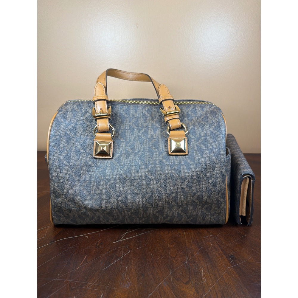 Michael Kors Signature Logo Satchel and Wallet Set Brown Tan Gold Hardware - Picture 5 of 15